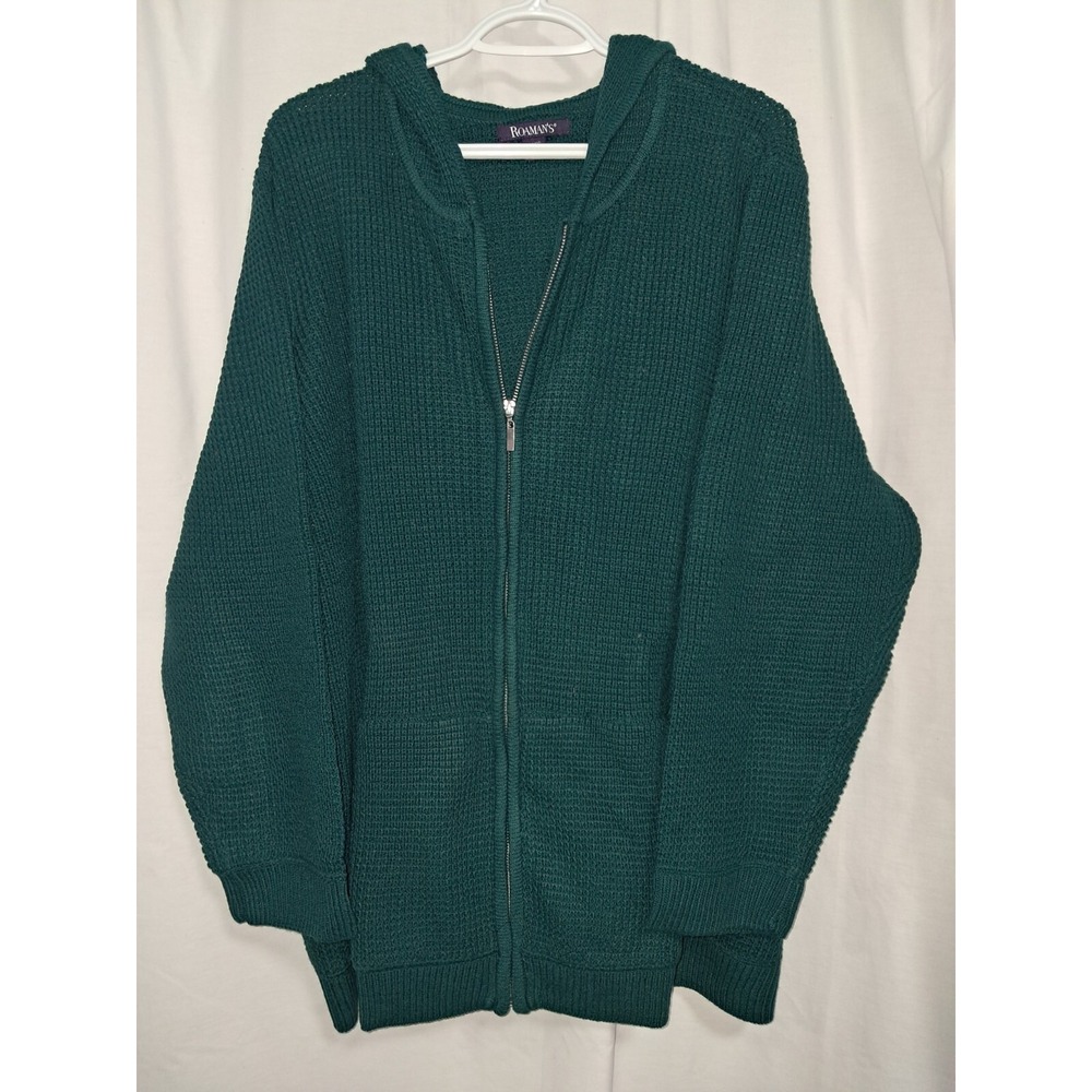 Roaman's Knit Jacket w/Hood,‎ Green, 2X